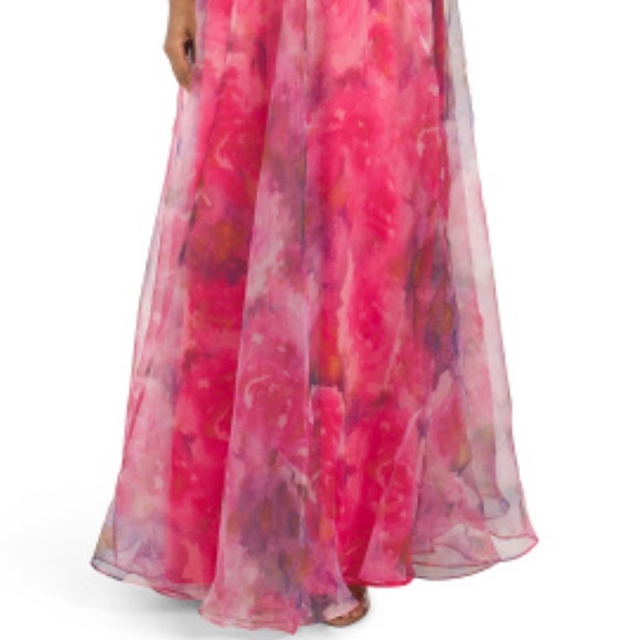 RENE BY RENE RUIZ NECK FLORAL ORGANZA PRINTED GOWN pink multi - Picture 4 of 16